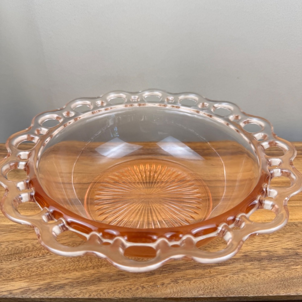 Anchor Hocking Old Colony Lace Edge Pink Depression Glass Serving Bowl 10.5 Inch